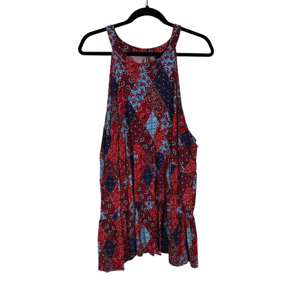 Torrid Blue & Red Patchwork Babydoll Tank Top Women's Plus Size 3X
